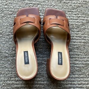 Nine West - Chunky Heeled Sandals - Size 9.5 - Brown - 3.5 Heels Height